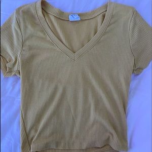 yellow cropped v-neck top
